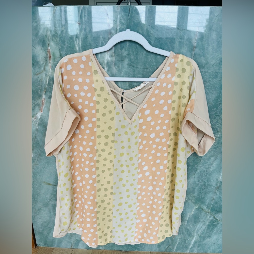Coverstitched Neutral Tan Blouse